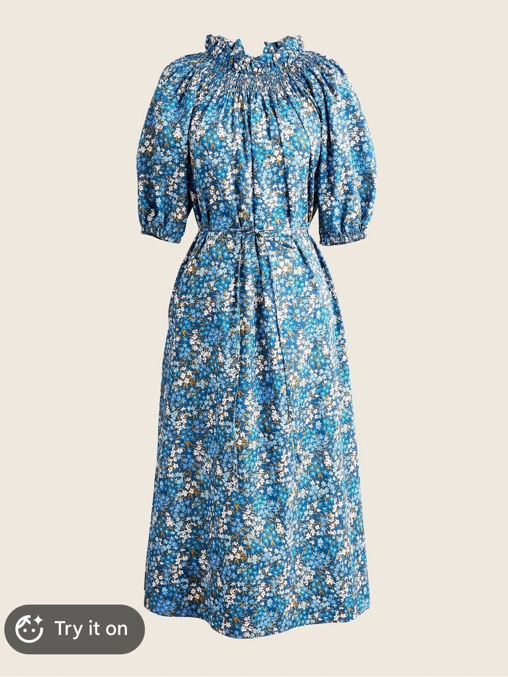 J Crew Smocked neck puff-sleeve dress XXS missing belt